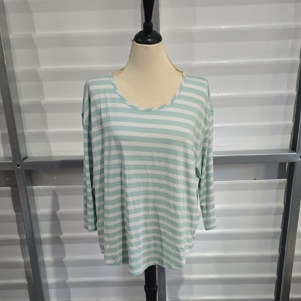 Lands' End Mint-Striped Long Sleeve Scoop Neck Tee Size 1X